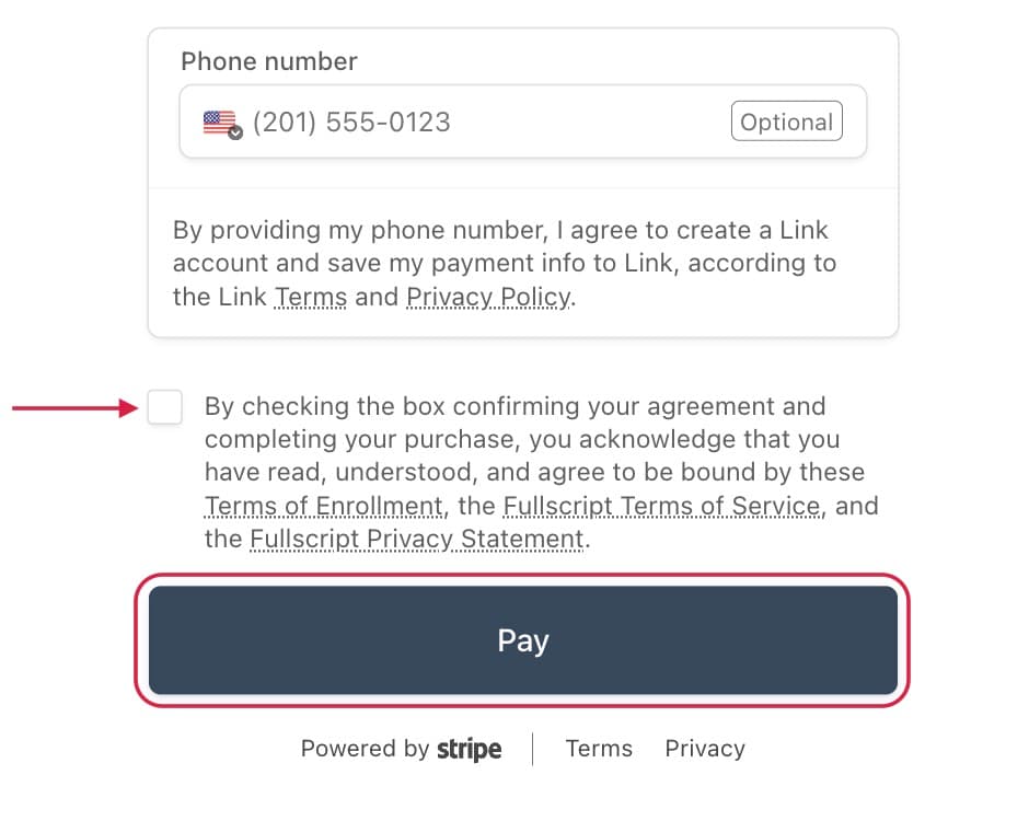 Checkbox and pay button