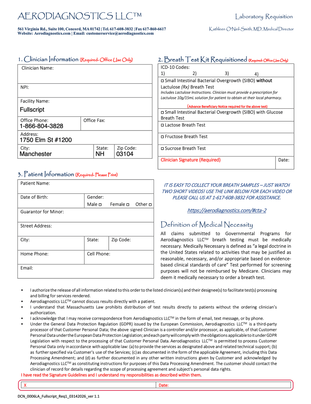 Aerodiagnostics sample requisition
