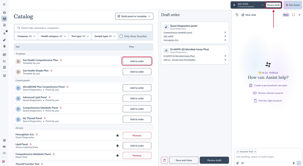 Labs catalog with inline cart