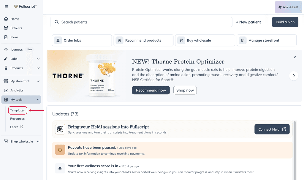 Templates from My tools dropdown