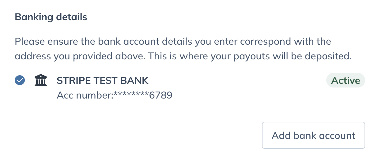 adding bank account details