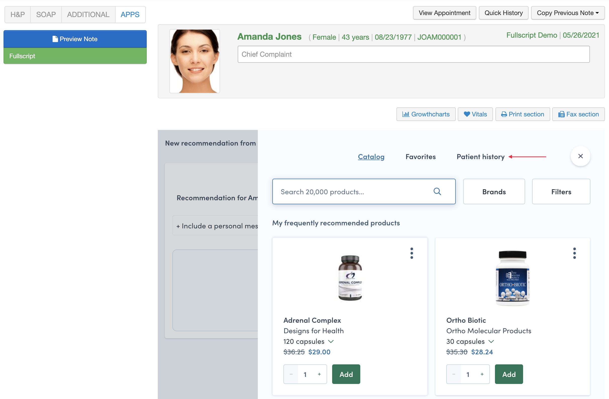 search products from patient history