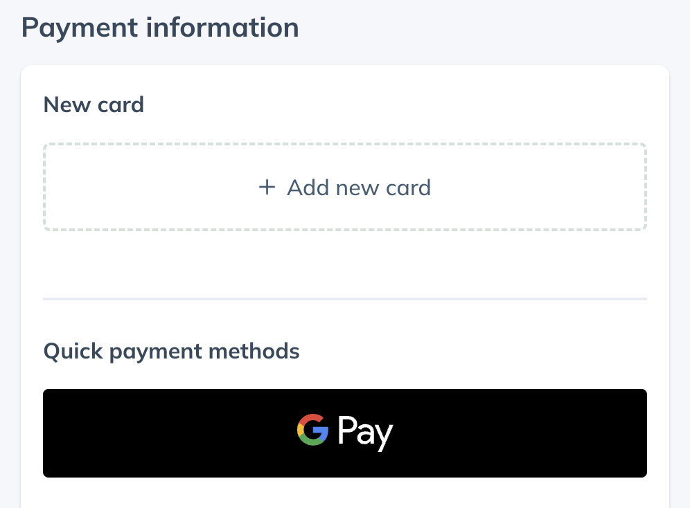 Google pay button located in the payment information box in checkout