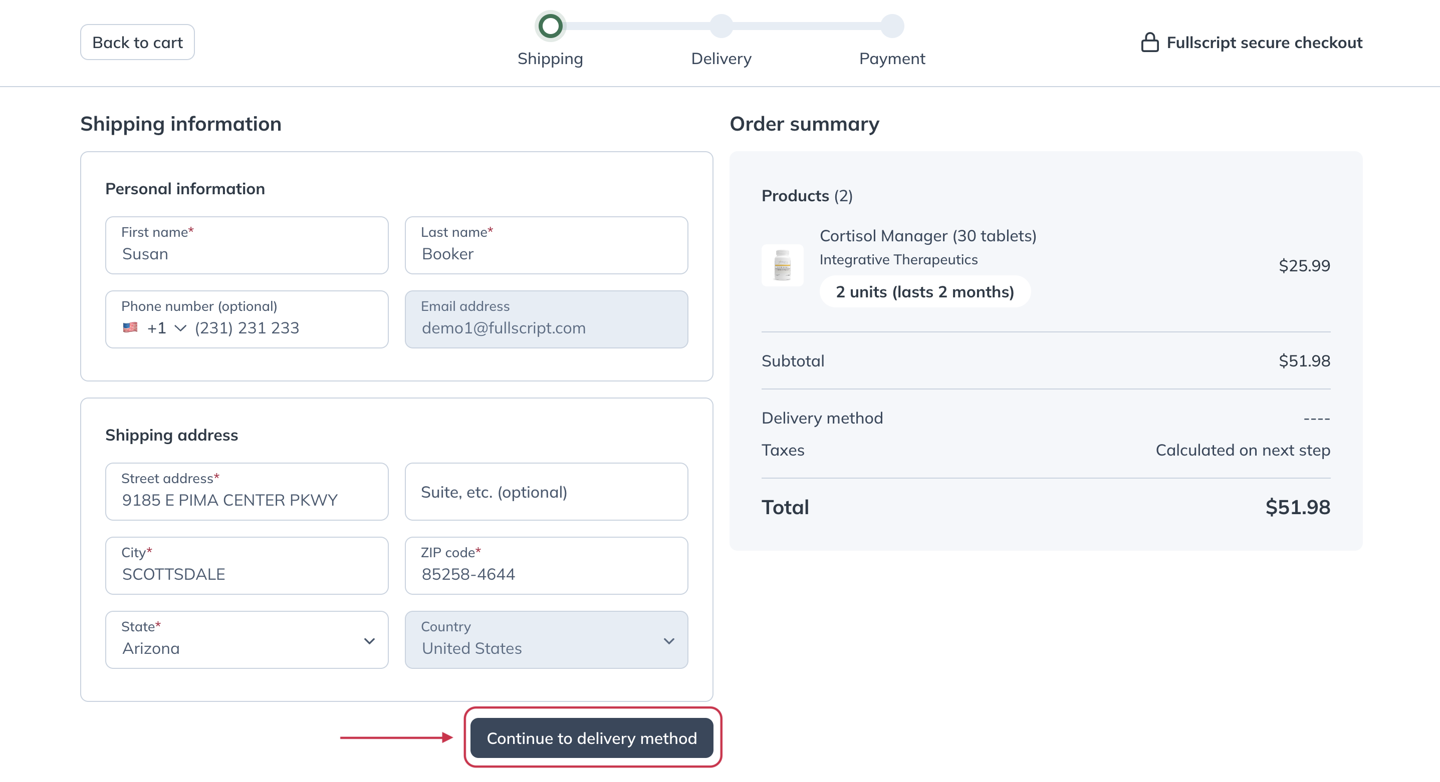 Input delivery address in open form when checkout is launched.