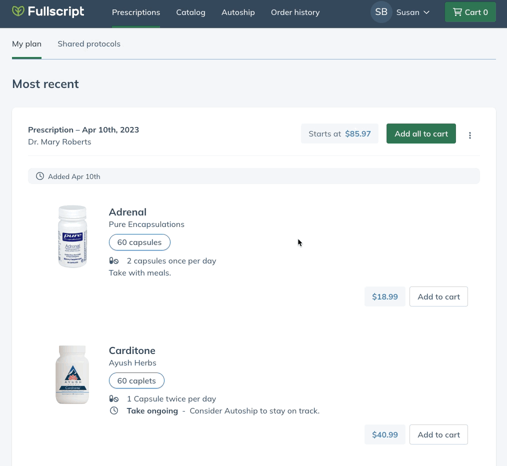 Activating an autoship subscription from the treatment plan page