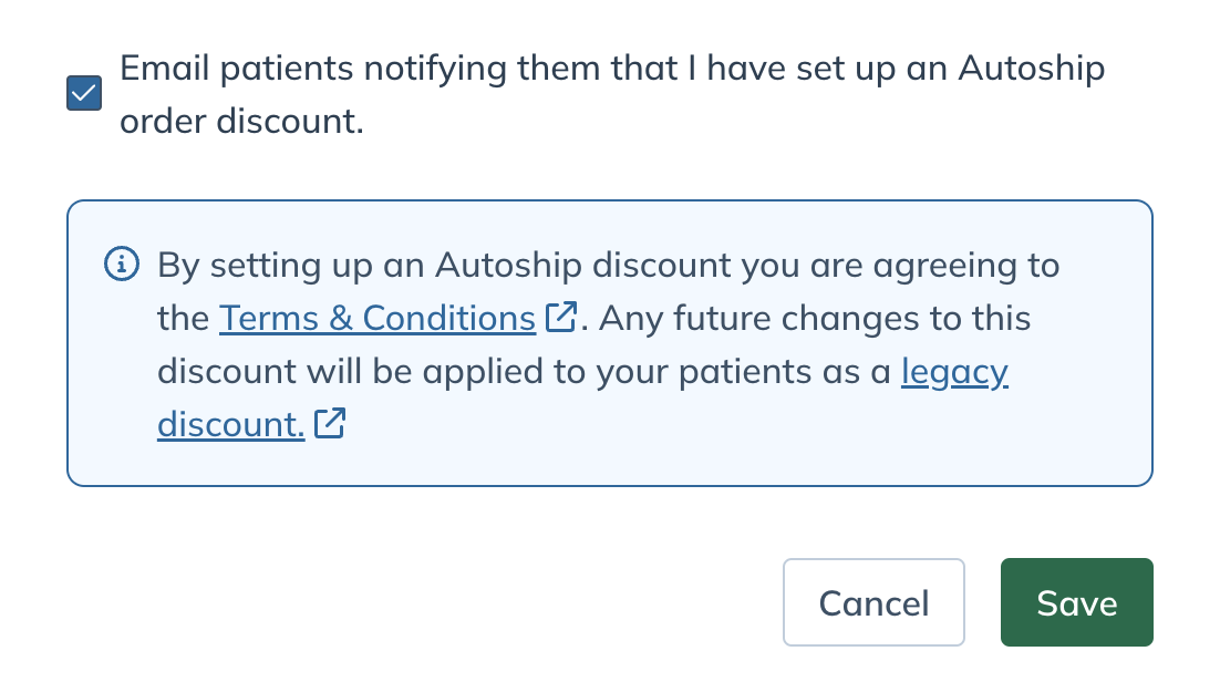 Confirmation modal with patient email checkbox