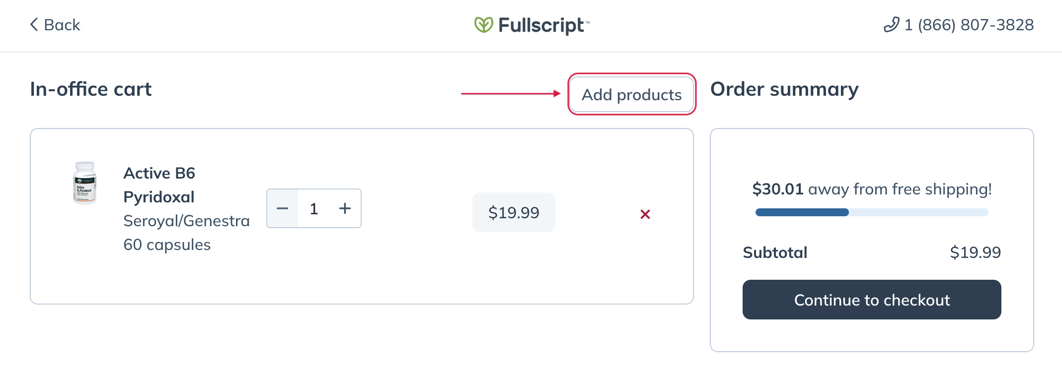 Add products button in the in-office checkout
