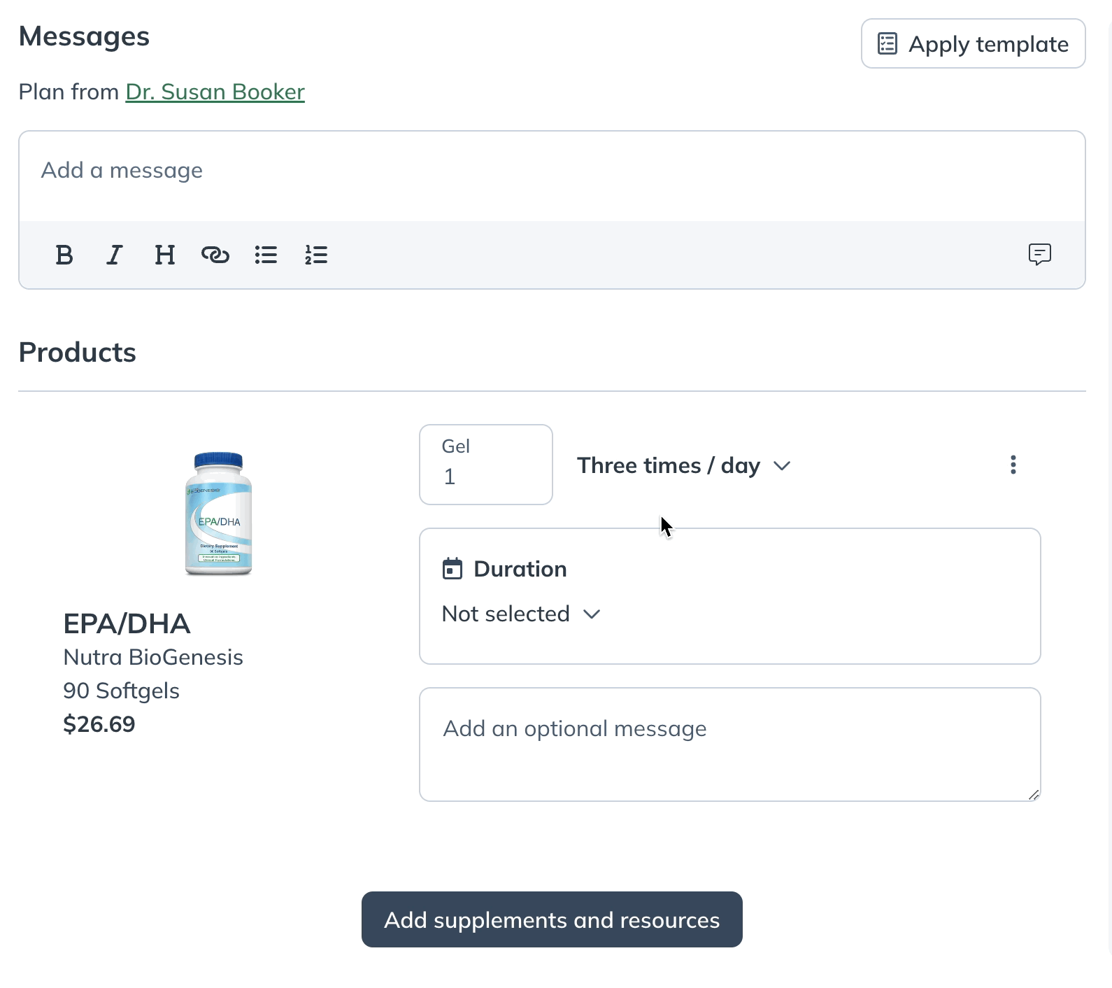 Setting up text-only dosage instructions