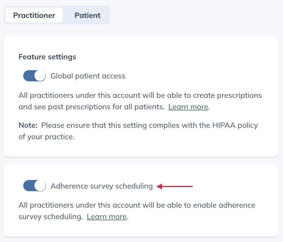 disable surveys from feature settings