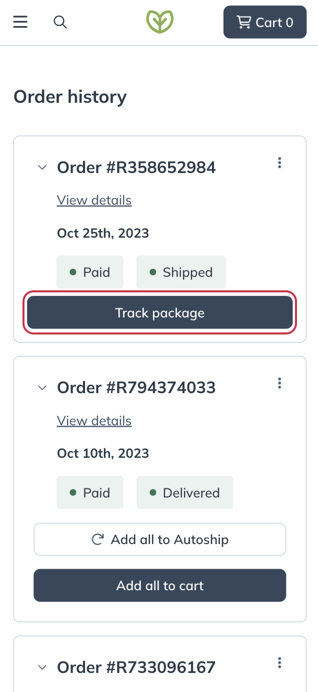 tap track package to track an order
