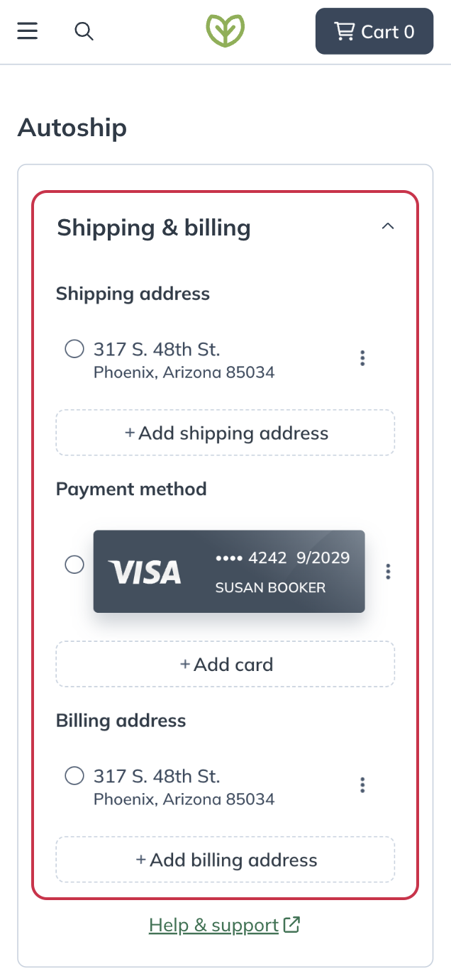 Updating the shipping address from your autoship screen
