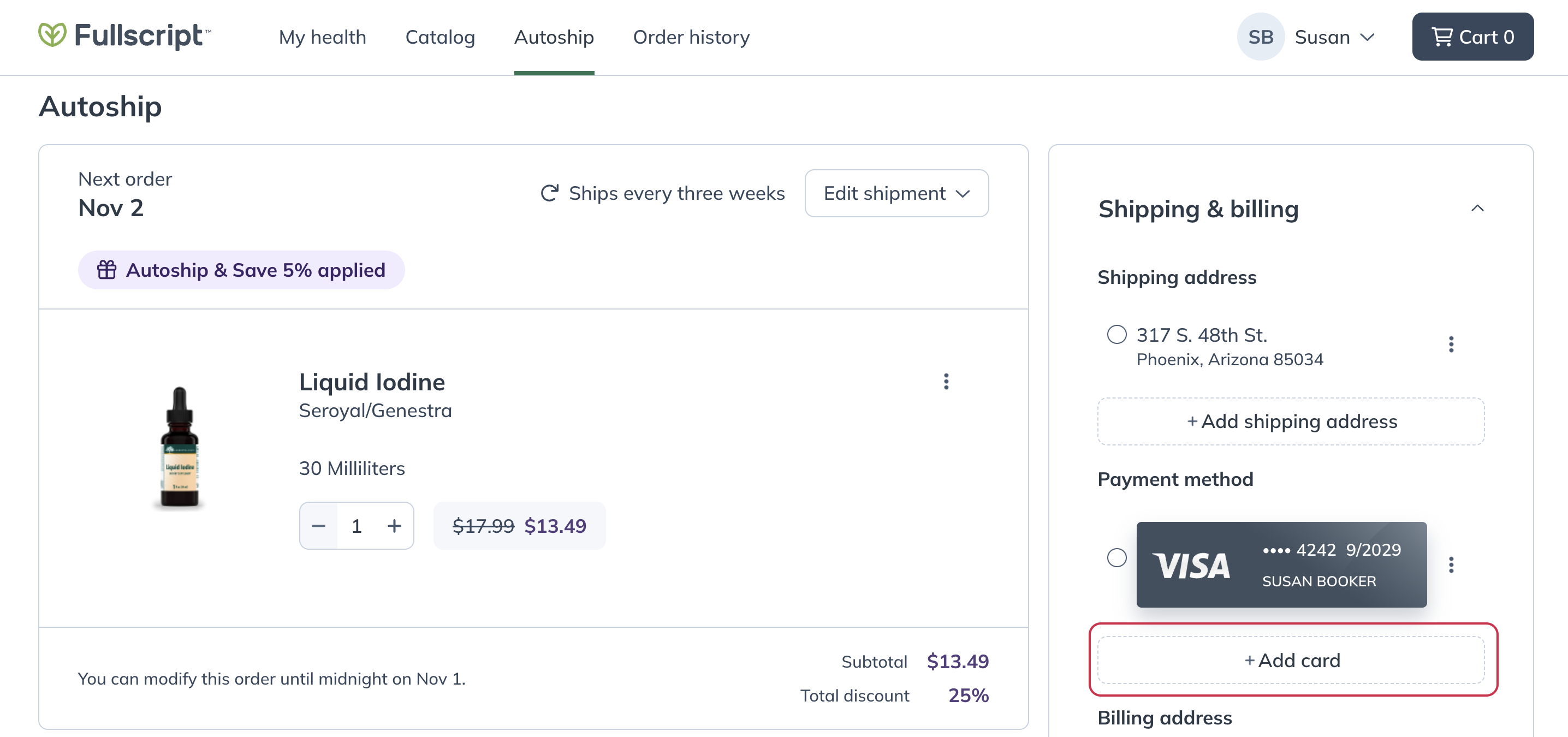 Adding a new payment method to your Shipping and billing details
