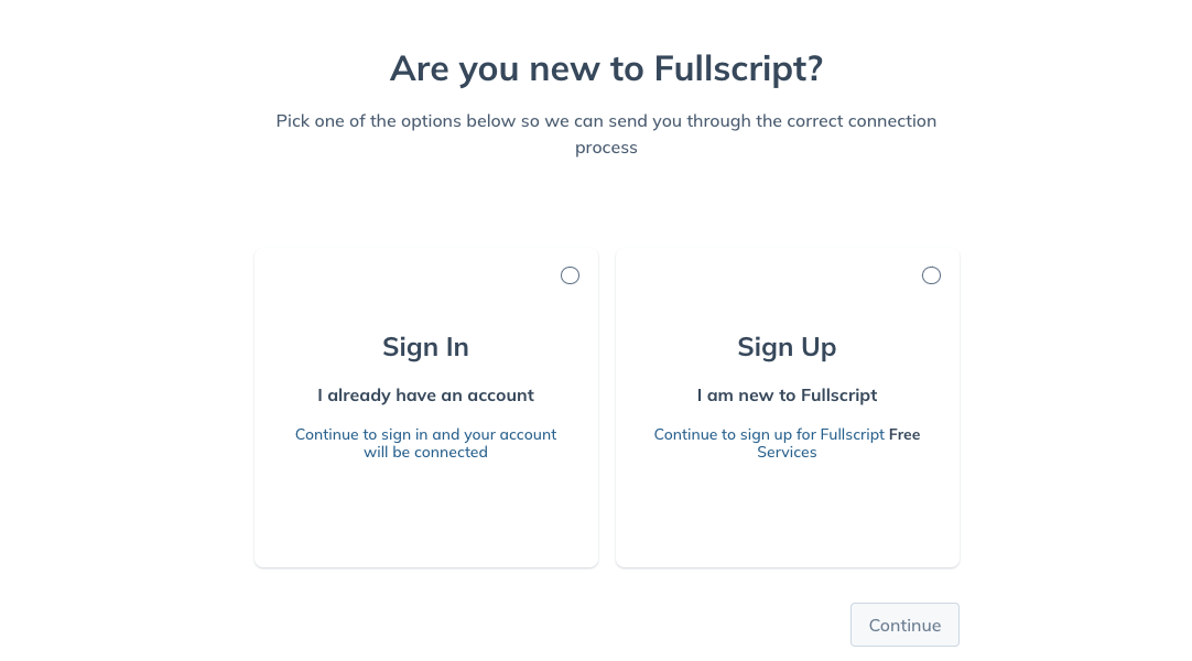 Sign-in or Sign-up to Fullscript