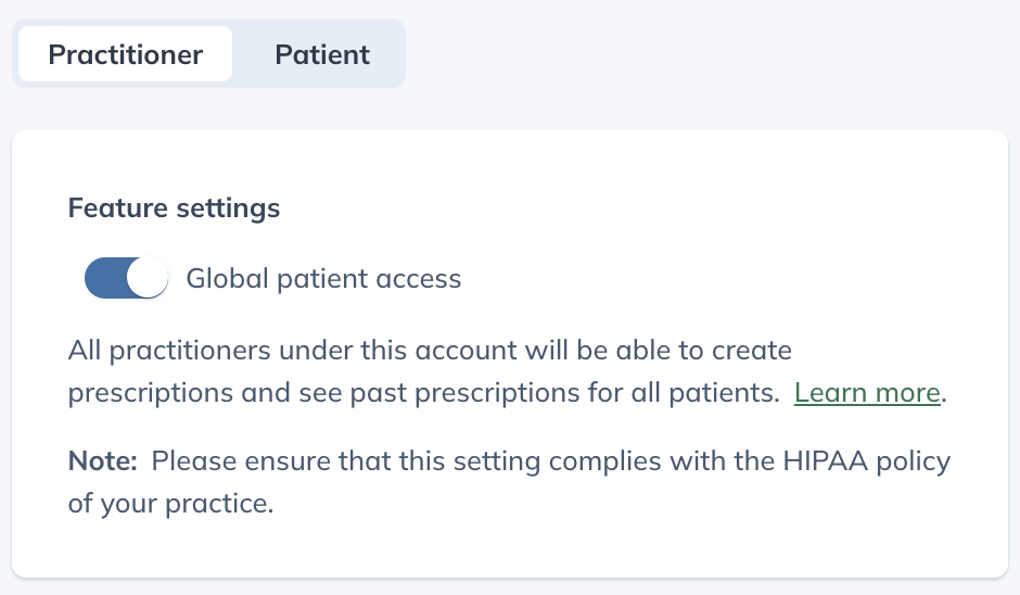 Patient access setting