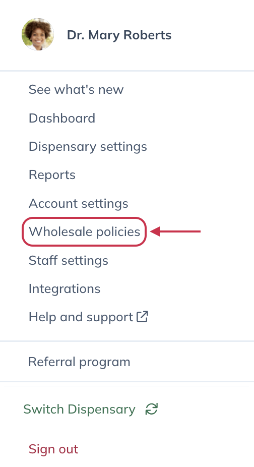 Accessing the Wholesale Policies page
