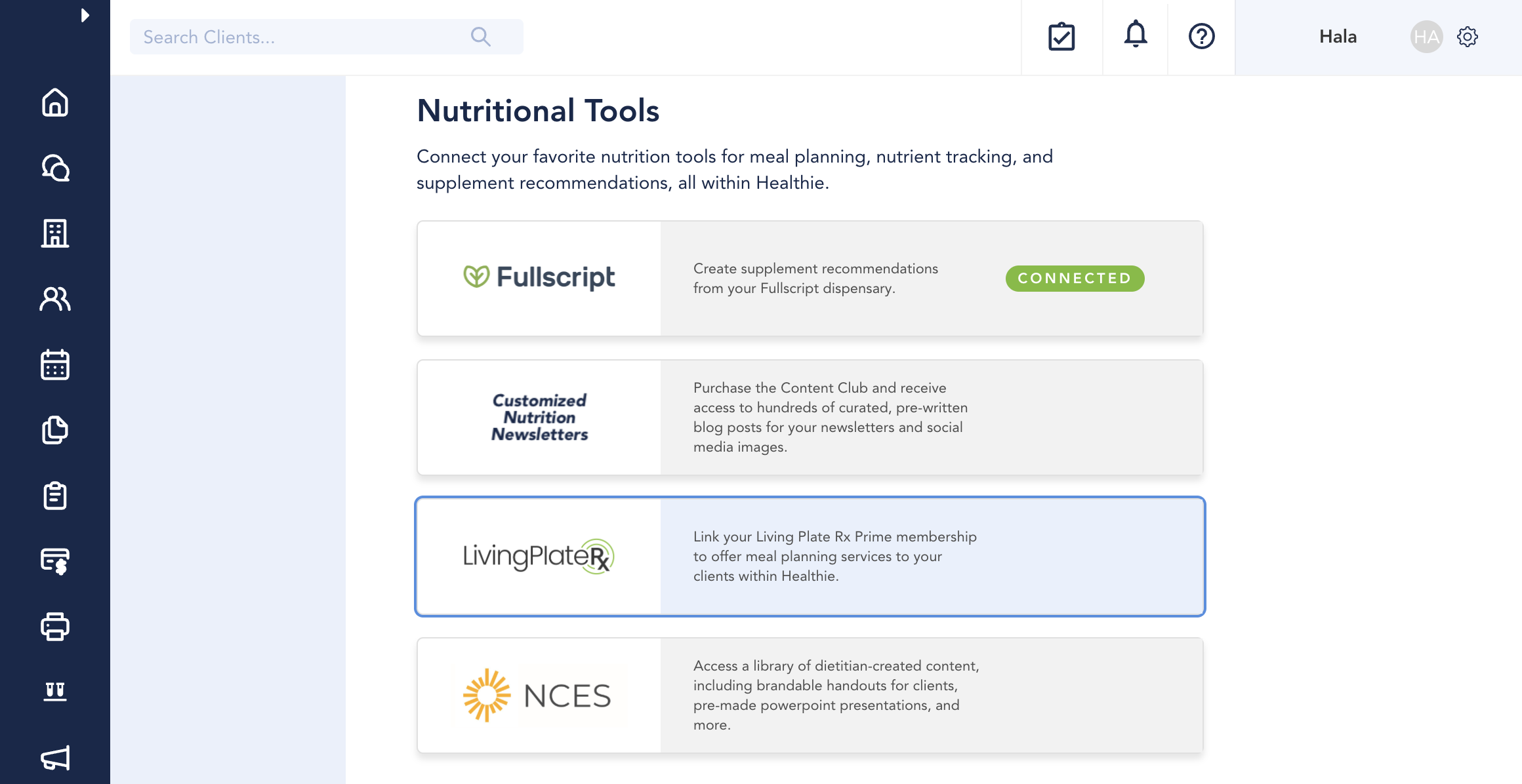 Nutritional Tools in integrations