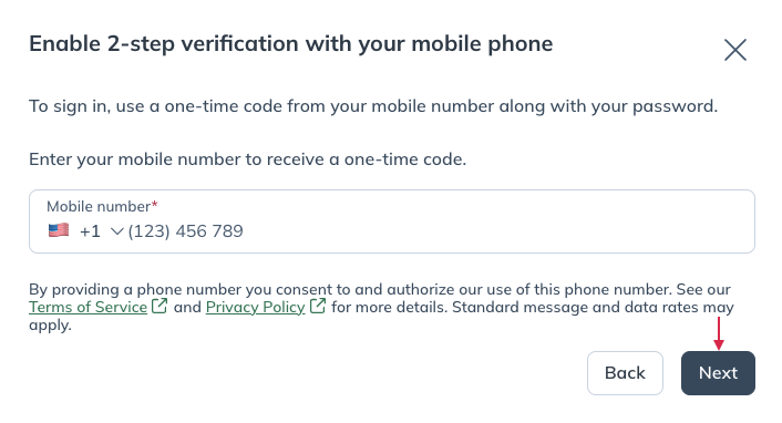 Enter your mobile number to receive a one-time code.