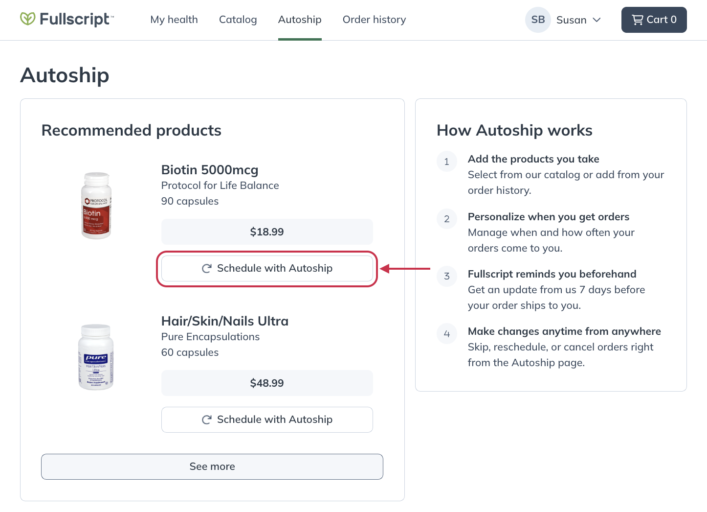 Adding products to an Autoship schedule from the Autoship page