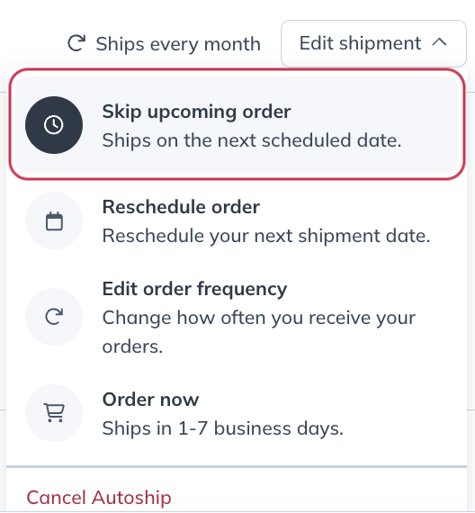 Skip upcoming order