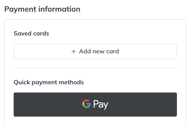 Google pay button located in the payment information box in checkout