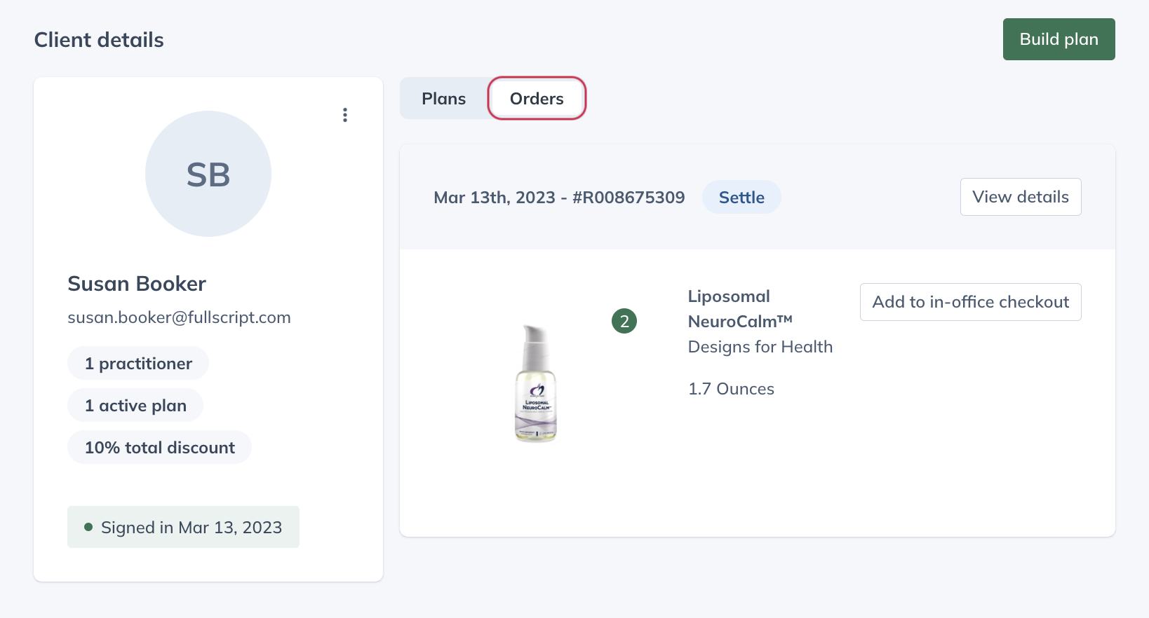 Click orders to view patient order history
