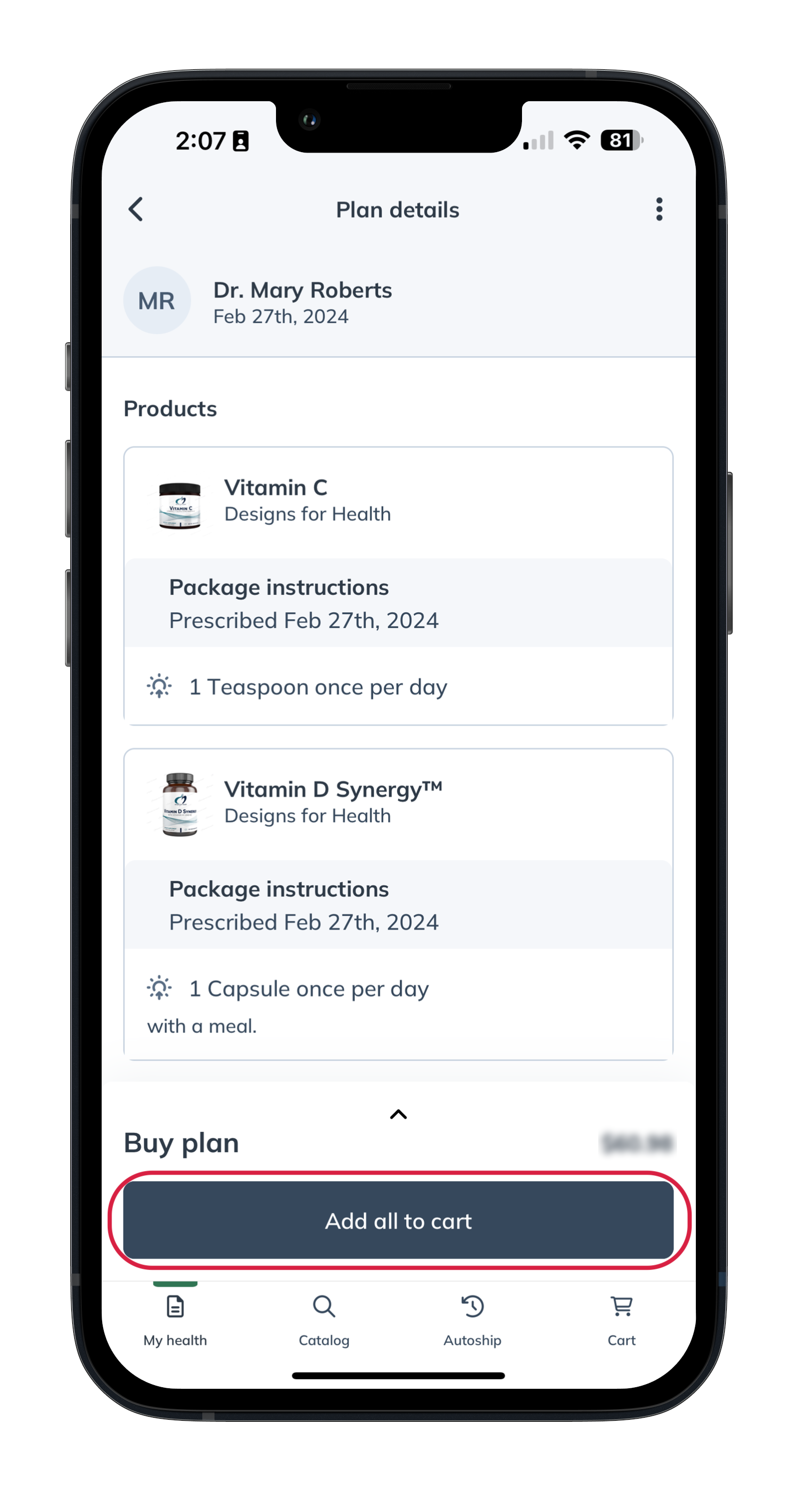 Viewing products on your Plans page