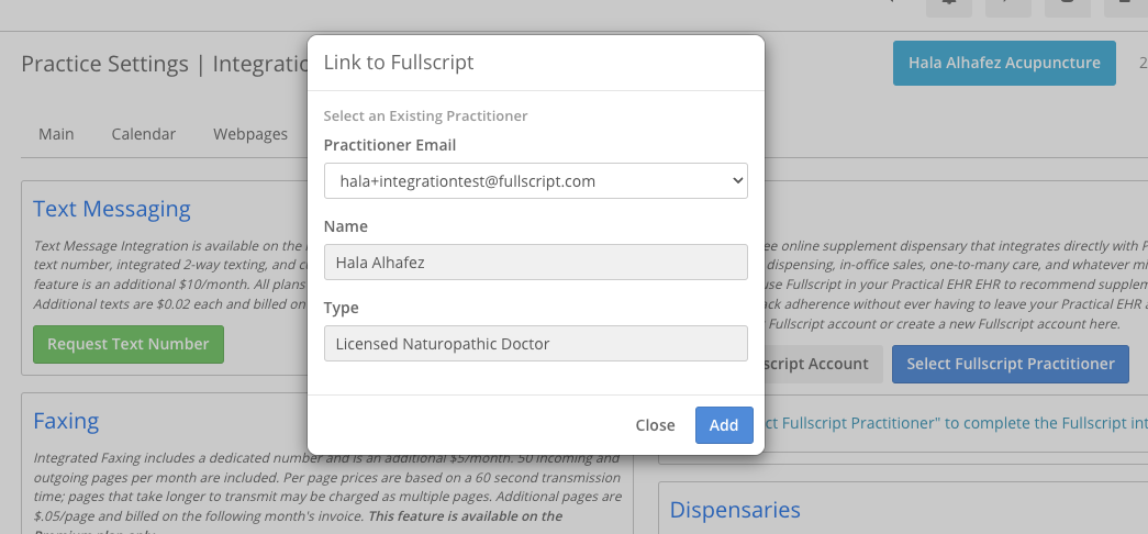 select your fullscript account and click add
