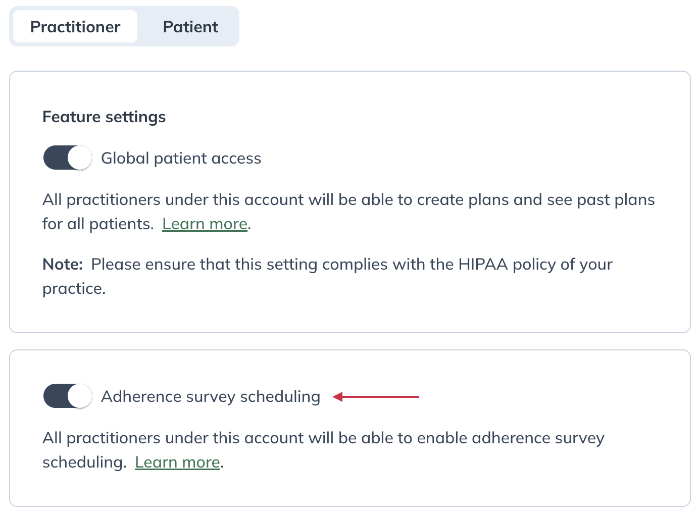 disable surveys from feature settings