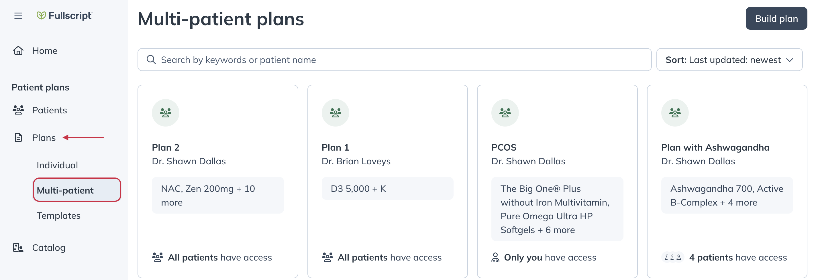 Selecting multi-patient plan