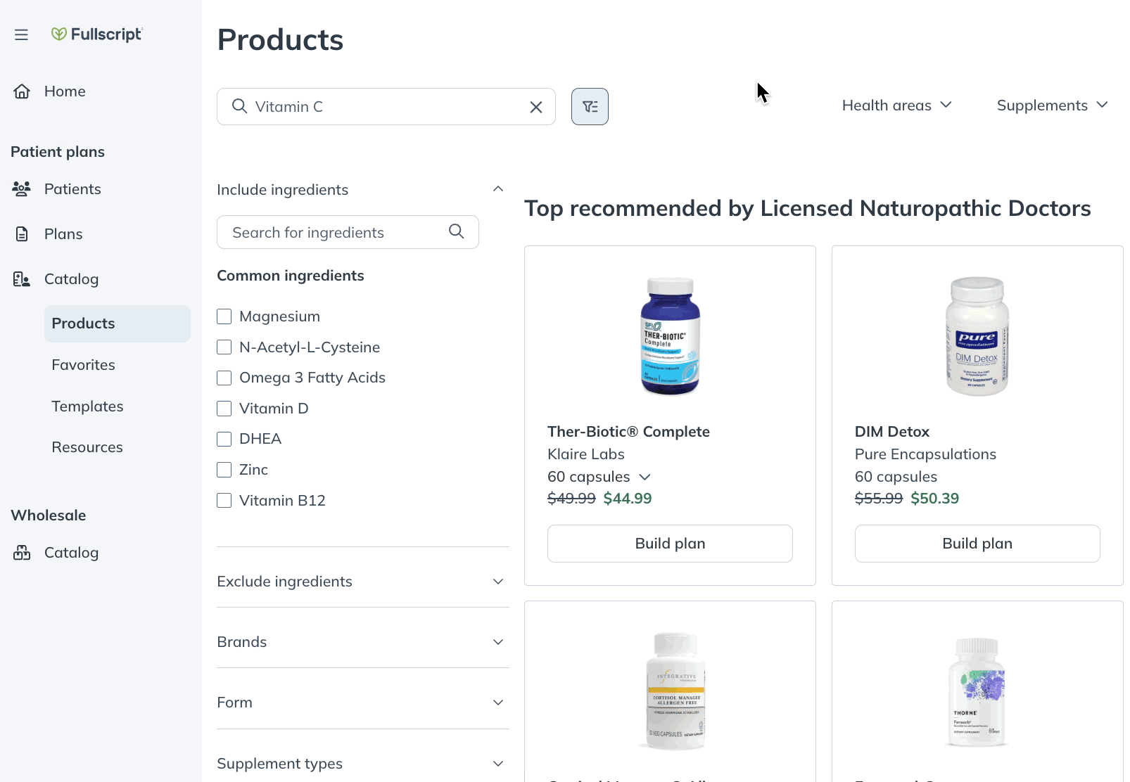 Filtering search results for an included ingredient