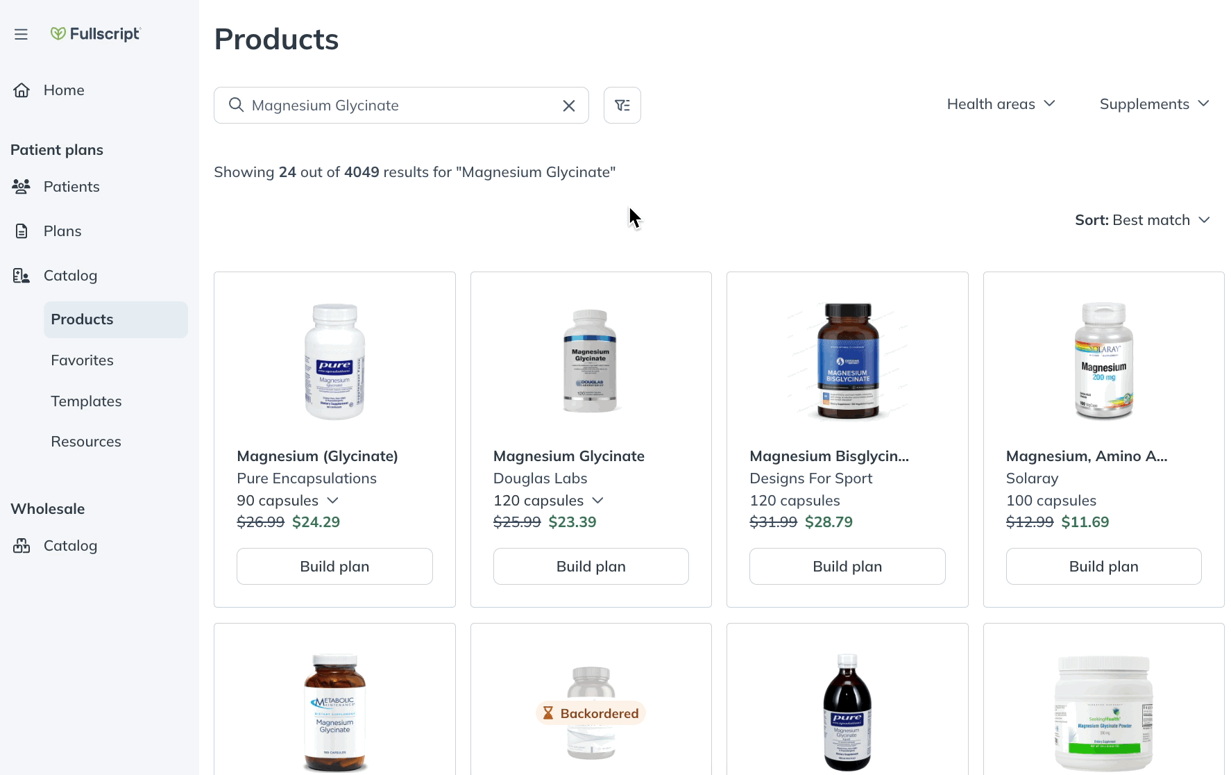 Finding and comparing similar products via the patient plans catalog.