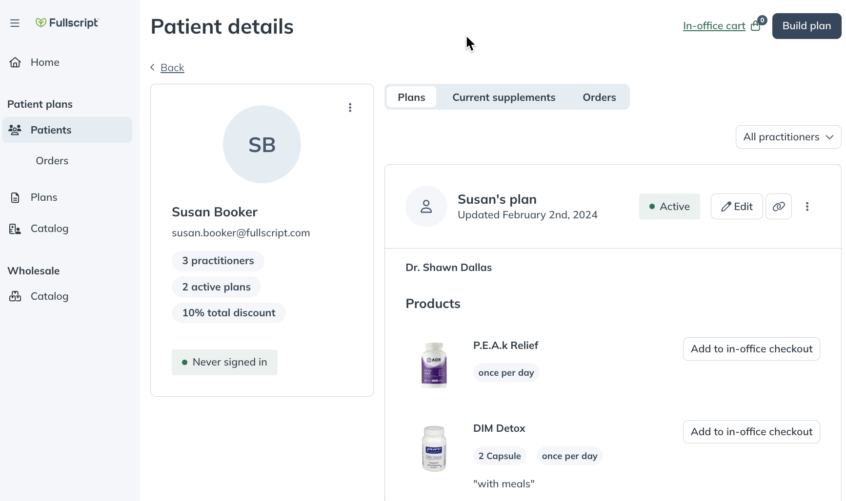 Adding a product to the in-office cart