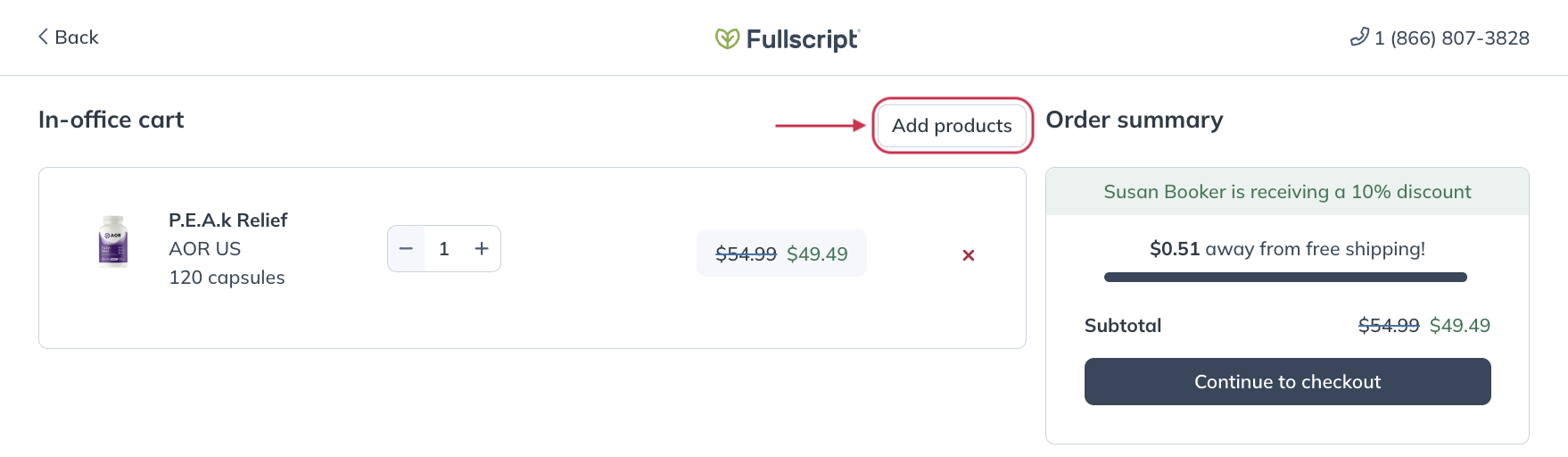 Add products button before continuing into checkout.