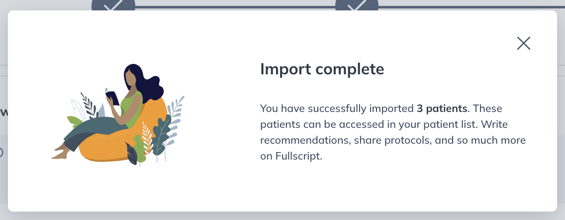 the import completion screen