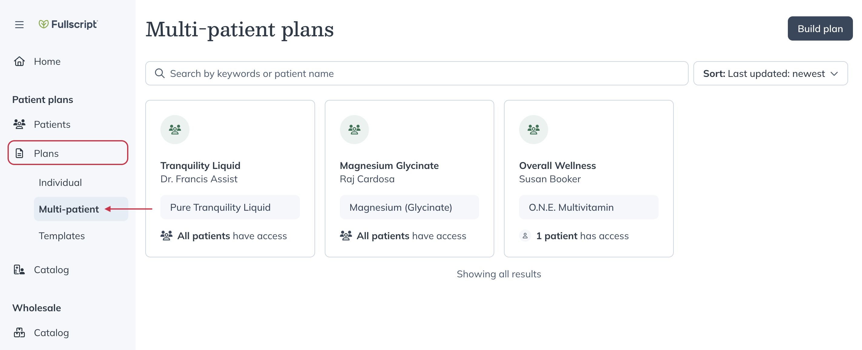 The multi-patient plan tab
