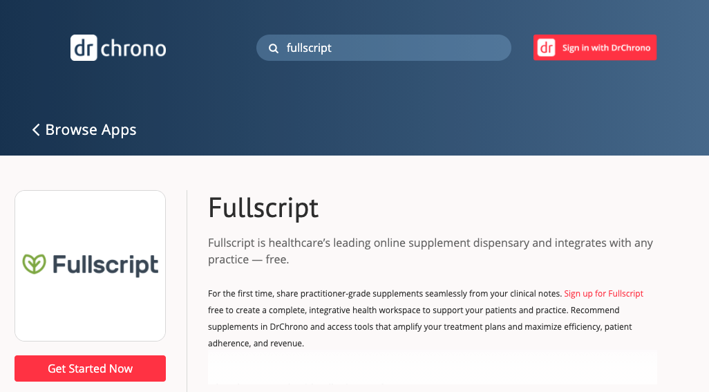 select the fullscript app from the doctor chrono marketplace.