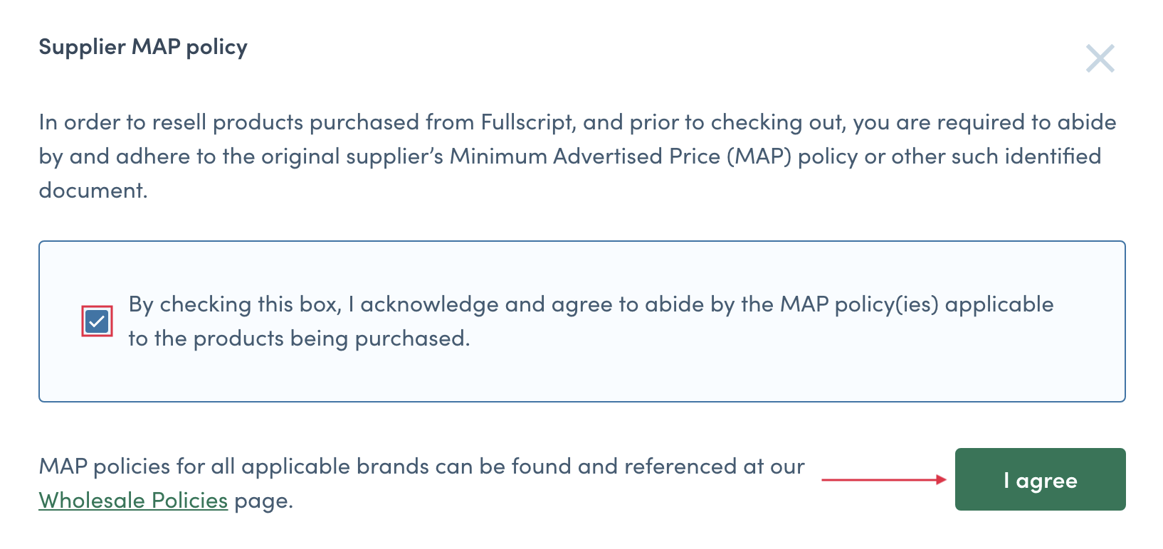 agreeing to wholesale minimum advertised price policies from the wholesale policies page