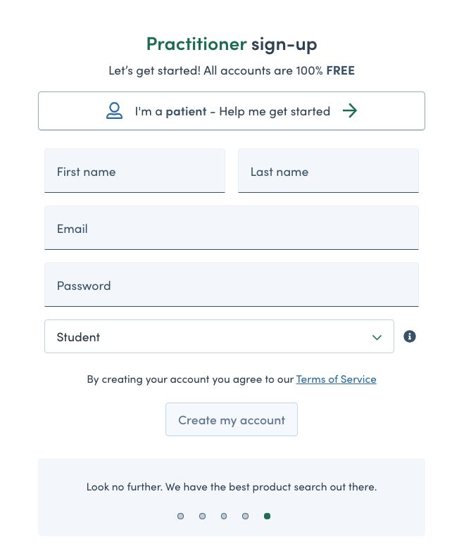 selecting student in the sign up form to create a student account