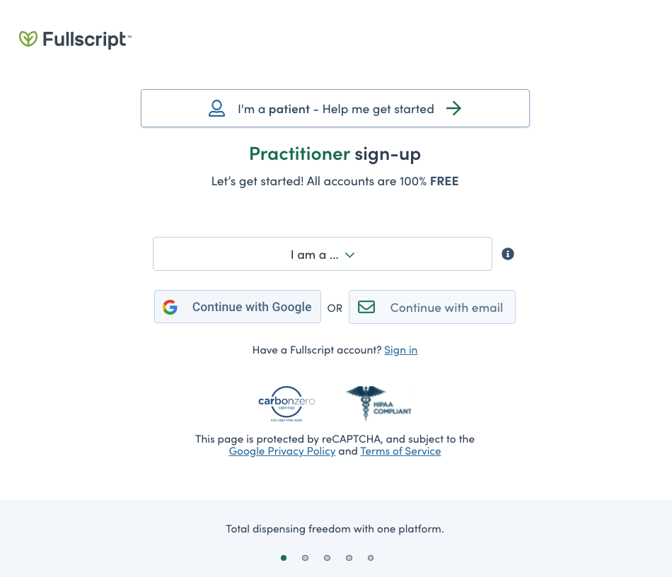The Fullscript login page with Google SSO option.