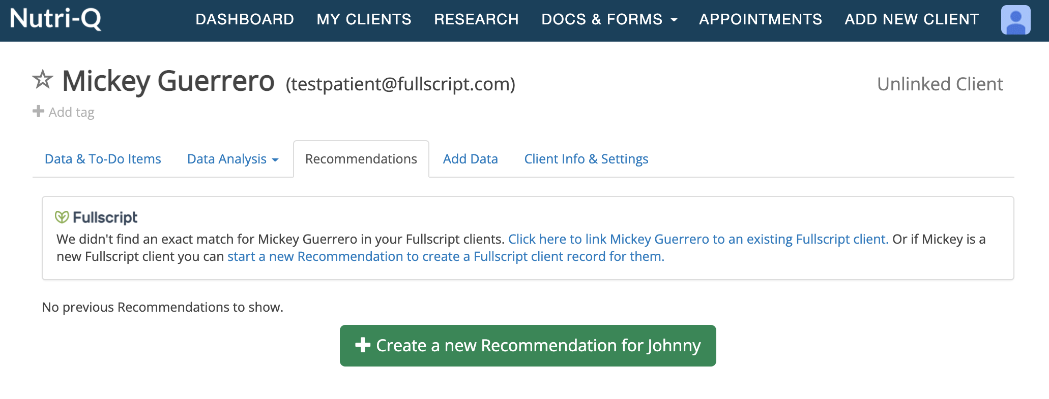manually link patient or redirect to fullscript
