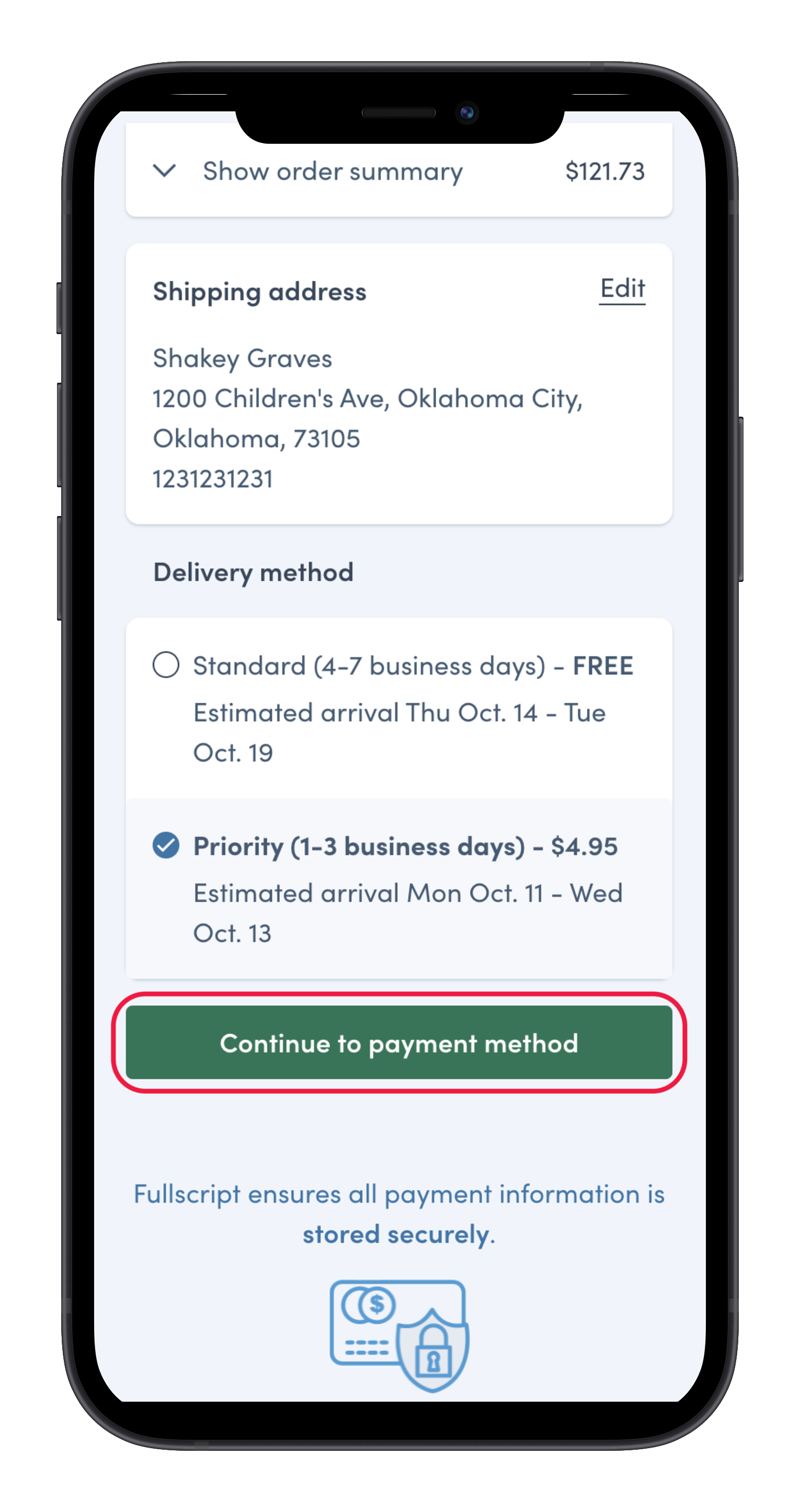 Delivery method selection in checkout