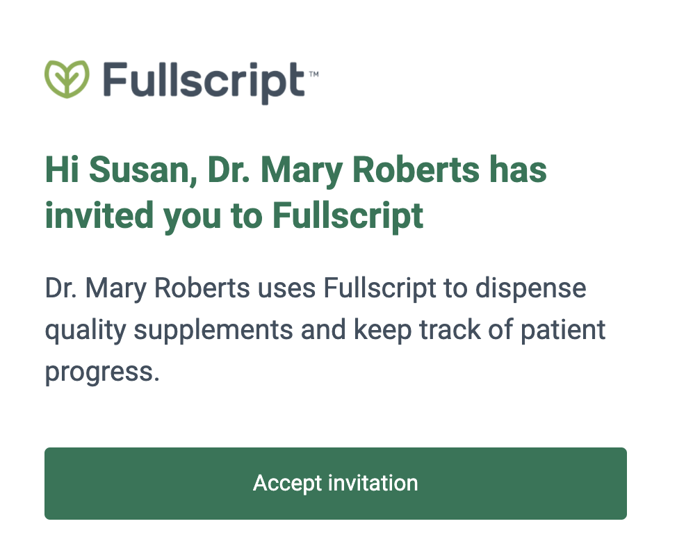 a welcome email from fullscript
