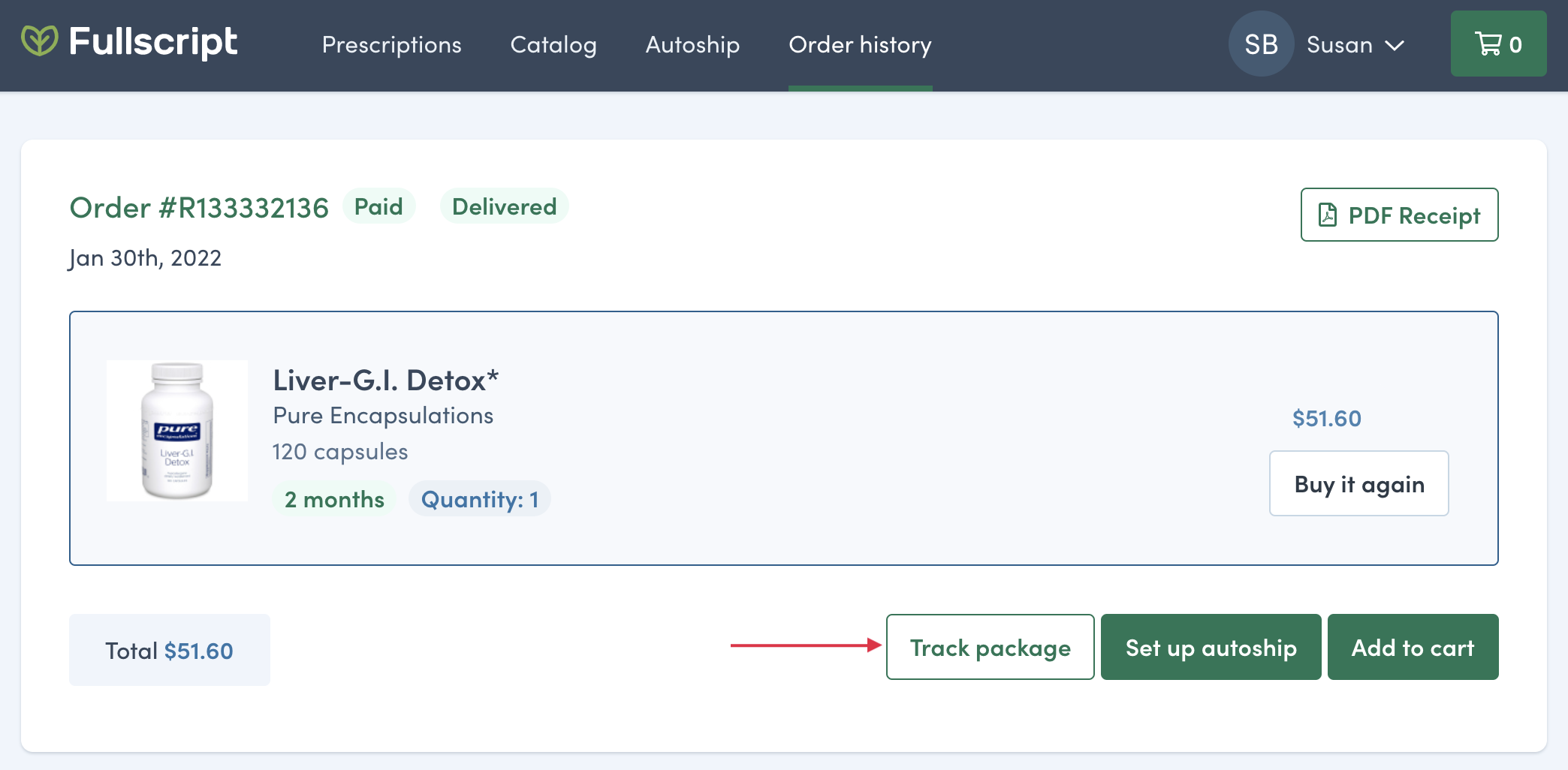 access your tracking information from your order history