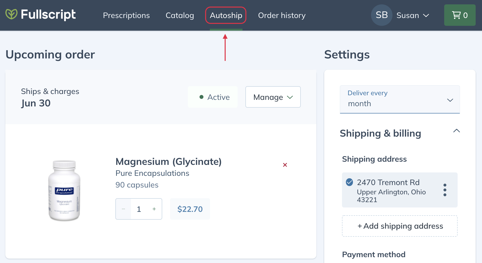 Schedule and manage autoshipments of your go-to products from the Autoship page