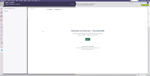 Logging into Fullscript to create a link between your dispensary and athenahealth.