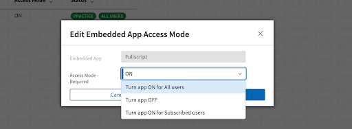 Editing the user access settings.