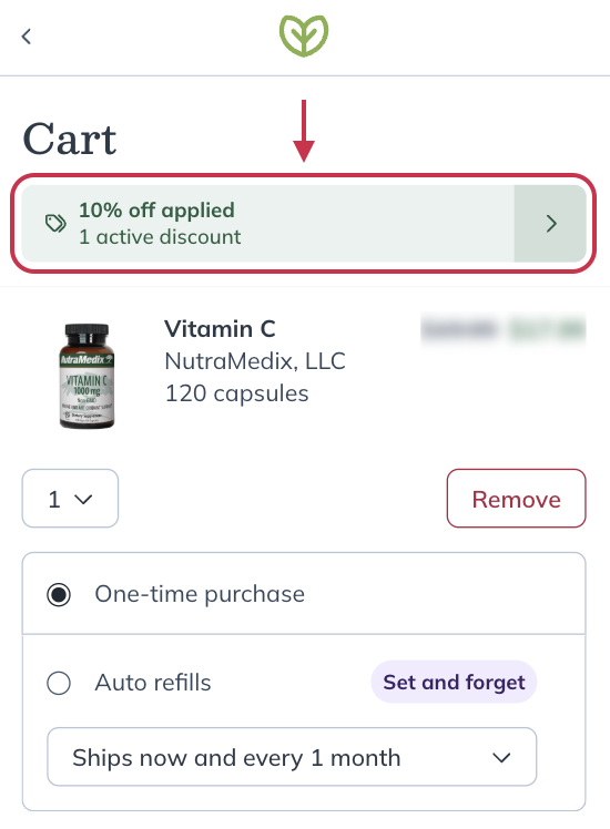 Viewing the discount banner at the top of the cart.