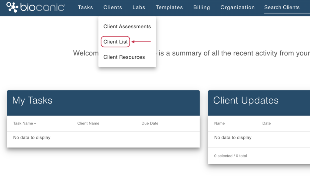 Click Client list in the dropdown.
