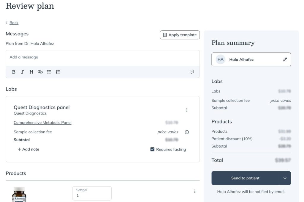 Using the Fullscript plan building tool.