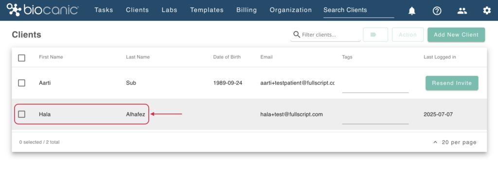 Select your desired client from the client list.